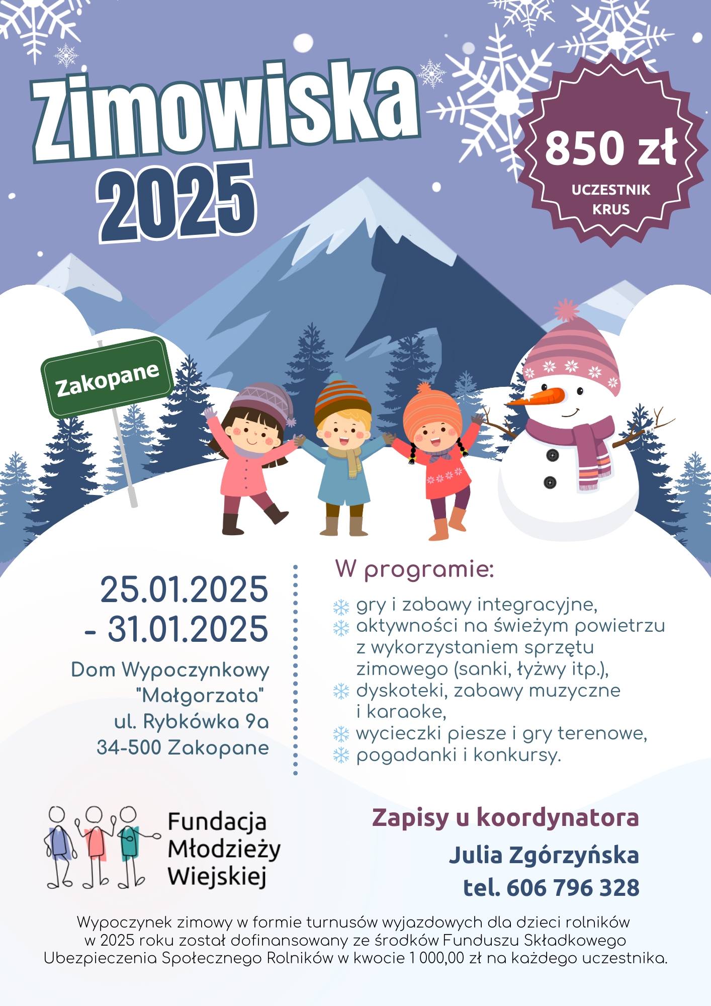 Plakat informacyjny zimowiska w&nbsp;Zakopanem 2025