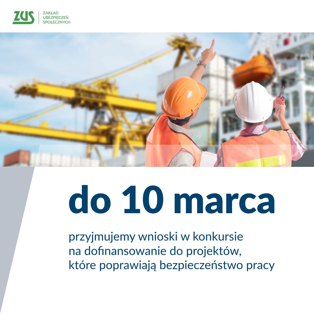 Napis "do 10 marca przyjmujemy wnioski w&nbsp;konkursie na&nbsp;dofinanasowanie do projekt&oacute;w kt&oacute;re poprawiają bezpieczeństwo" w&nbsp;tyle plac budowy