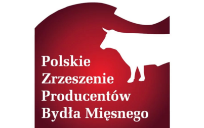 napis Polskie Zrzeszenie Producentów Bydła mięsnego w prawym górnym rogu grafika krowy