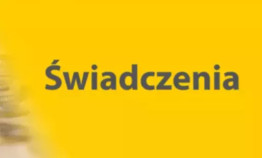 Napis "Świadczenia" na żółtym tle