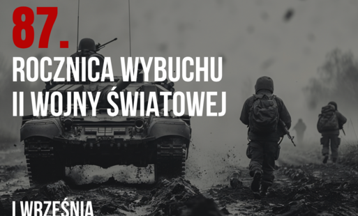 Plakat - rocznica wybuchu II wojny światowej. Zdjęcia w tle upamijętniają II wś.